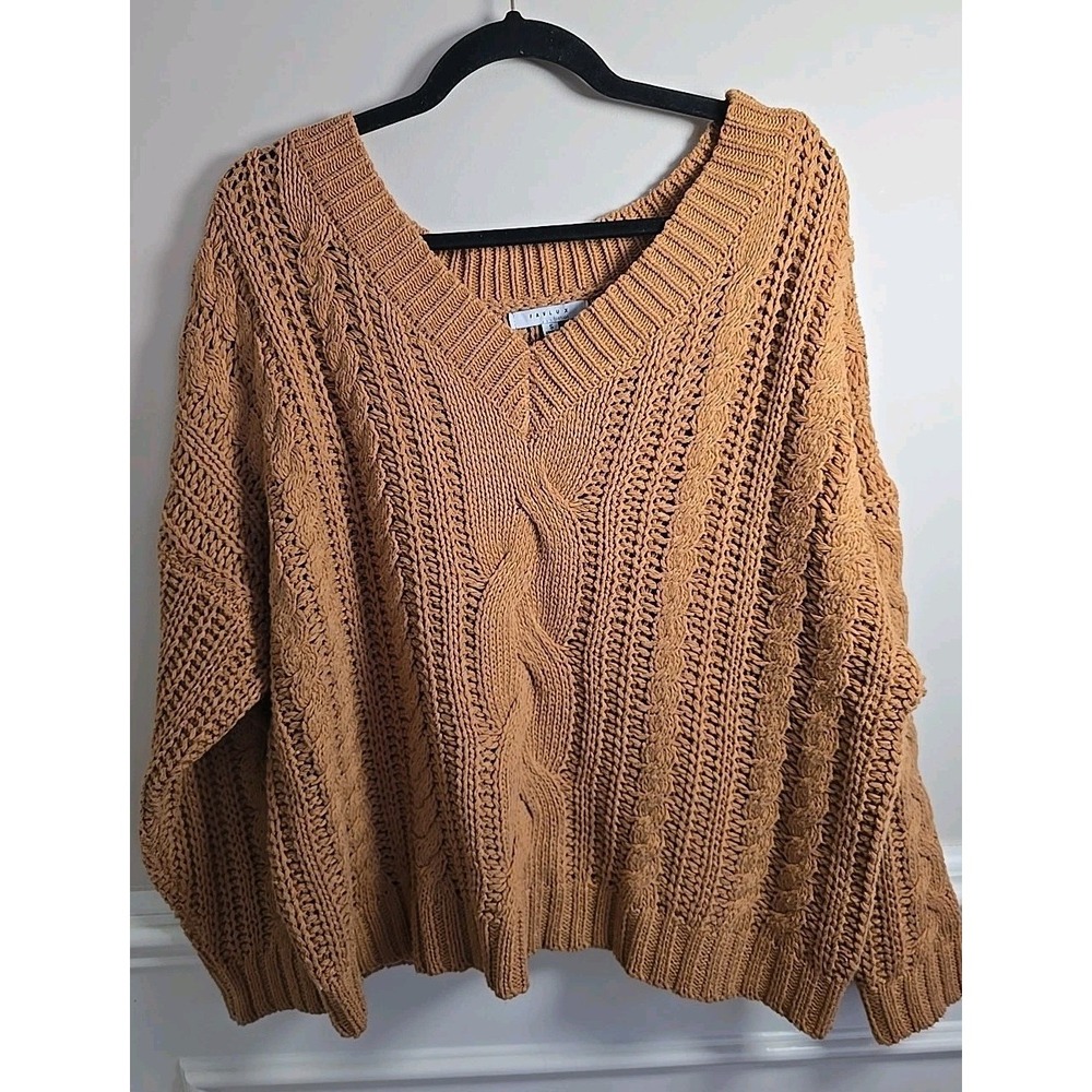 Favlux Fashion Orange Crop‎ Chunky Knit Puff Sleeve Pullover Sweater S